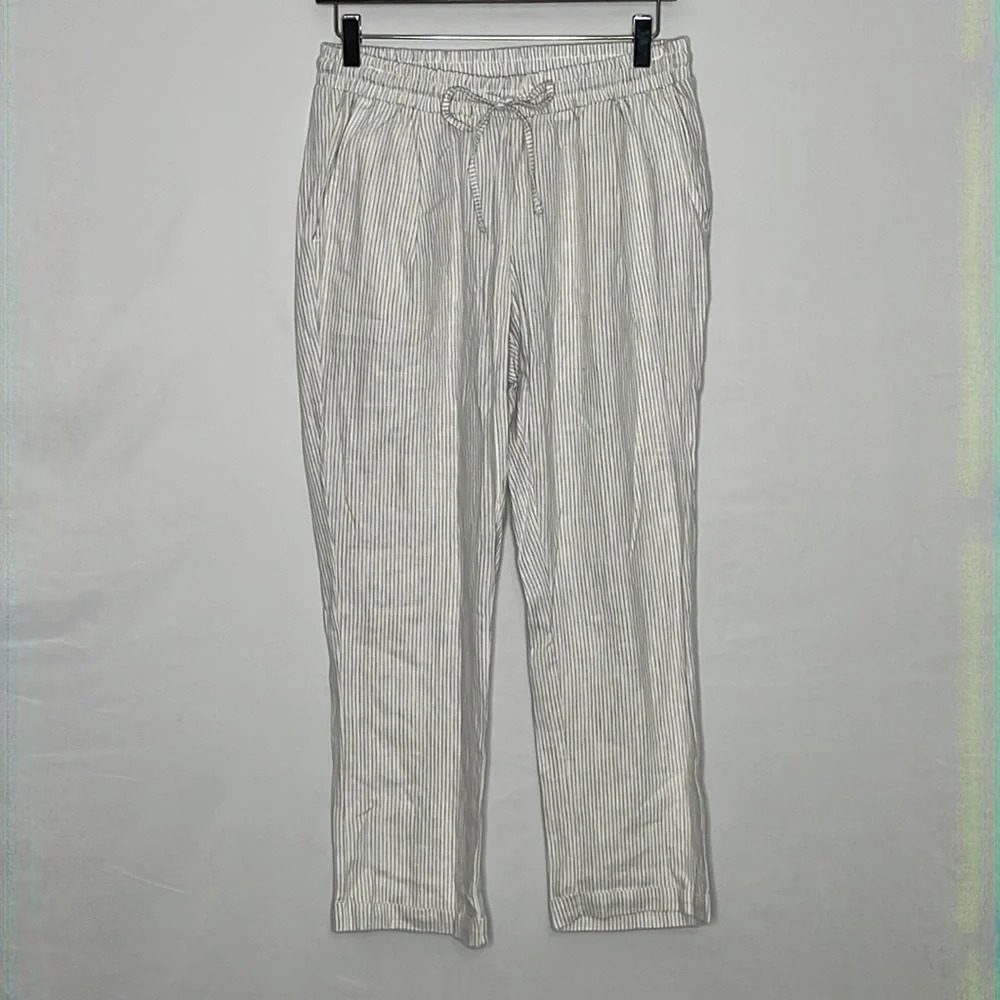 Oslo Linen Blend Striped Crops with Cuffs - NEW - Size 8P